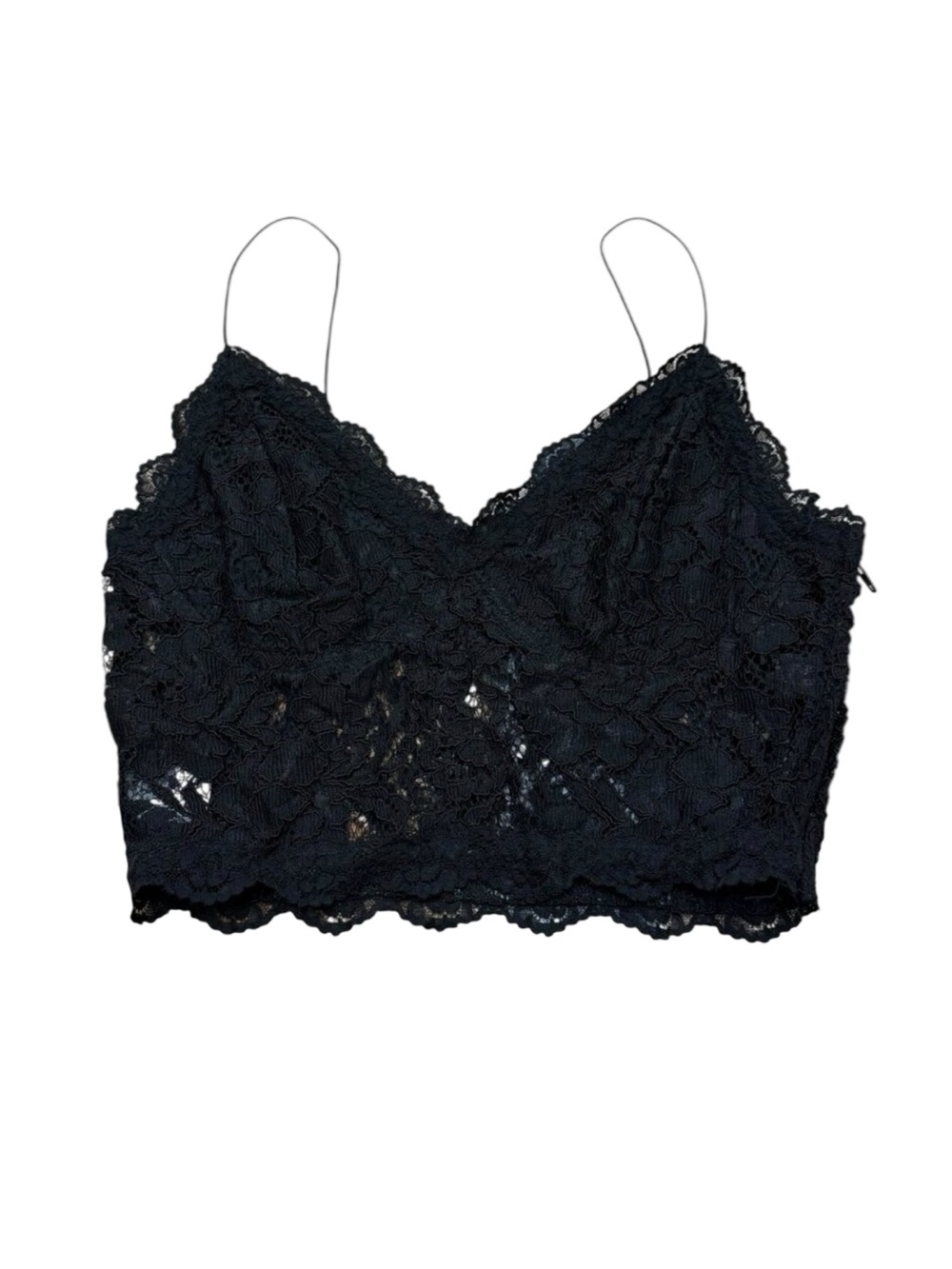 Women’s Hommage Black Lace Mesh Spaghetti Strap Crop Top